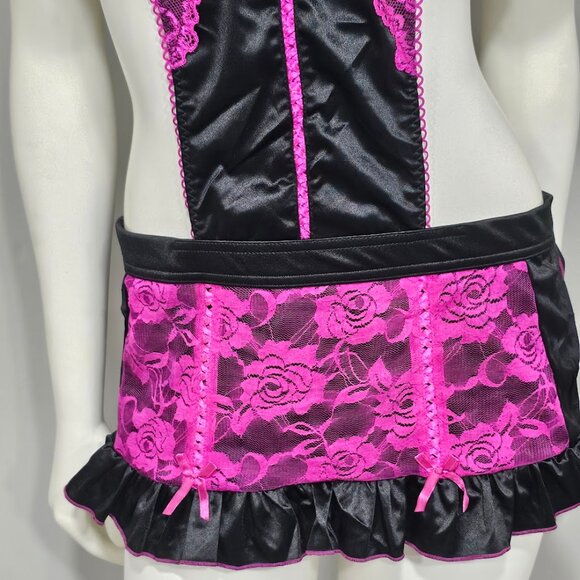 Rene Rofe French Maid Apron Lingerie Floral Lace and Sheer - Picture 3 of 8